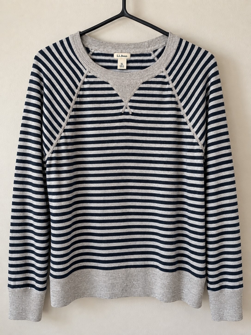 L.L. Bean Women's Navy and Gray Striped Crewneck Sweater XL